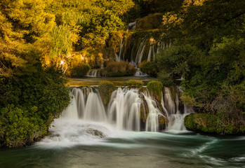 Fototapeta na wymiar cascades of waterfalls in the Krka National Park in Croatia
