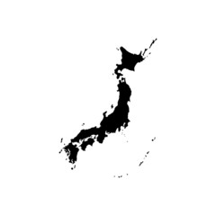 Fototapeta na wymiar Japan map vector, isolated on white background. Black map template, flat earth. Simplified, generalized world map with round corners.