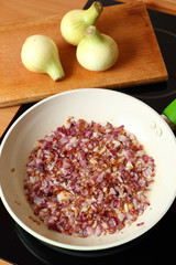 Cooking onion. Frying.