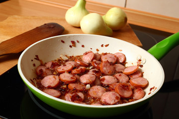 Frying Sliced Sausage