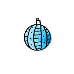 Christmas watercolor tree ball isolated on white background. New year and Christmas line art, doodle, sketch, hand drawn. Simple illustration for greeting cards, calendars, prints