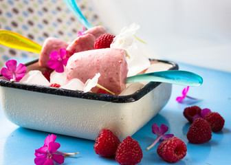 ice cream over blue  pastel pin-up background. Copy space.