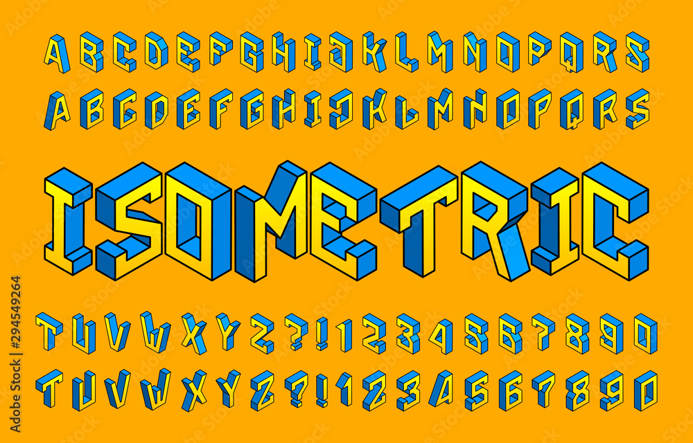 Fototapete isometric alphabet font. simple 3d geometric letters and numbers. stock vector typescript for your t
