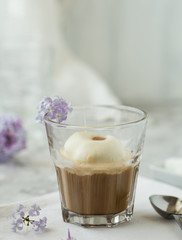 Cup of glace coffee with ice cream