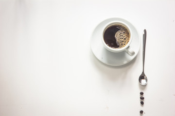 French summer still life. Feminine lifestyle composition. Cup of coffee Top view.