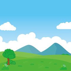 Nature landscape vector illustration. Green meadow cartoon illustration