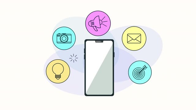 smartphone with social media marketing animation