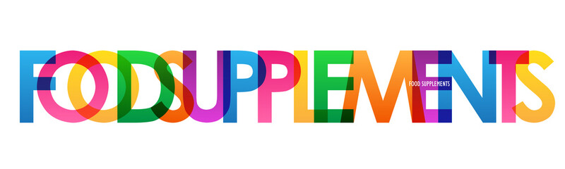 FOOD SUPPLEMENTS colorful rainbow typography banner