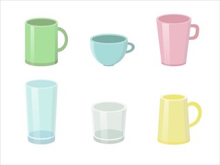 Set of stylish colorful cups isolated on the white backgorund. 