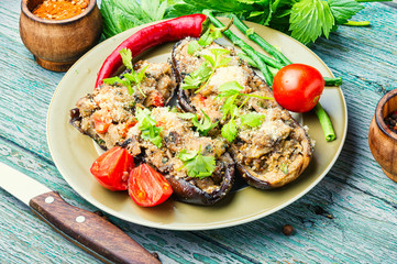 Halved baked eggplant.