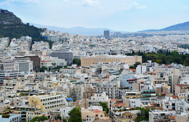 Landscape views of Athens city taken from the Acropolis and Parthenon Athens.Greece