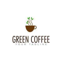 Logo green coffee, with cup and tree vector