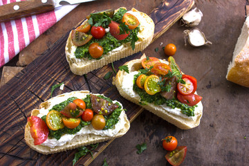 Appetizing bruschetta.Traditional italian bruschetta.Open sandwich