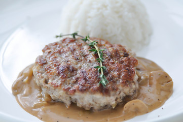 hamburg and rice ,grilled ground pork