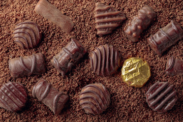 Chocolate candies in chocolate chips.