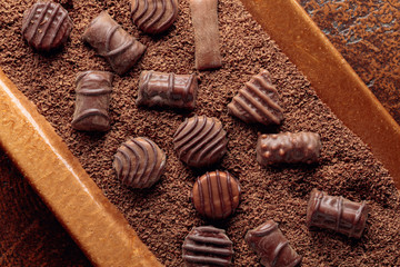 Chocolate candies in chocolate chips.