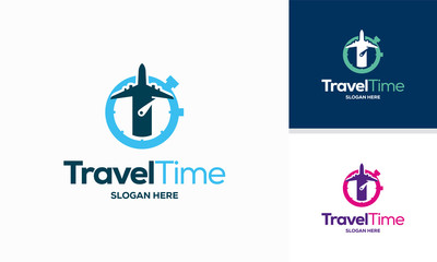 Travel Time logo designs concept vector, plane and Stopwatch logo designs symbol icon template