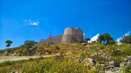 Landscape with the Lekuresi Castle and military bunkers, Saranda, Albania