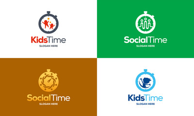 Set of Kids time logo designs, Community Social logo template, logo symbol, icon, template
