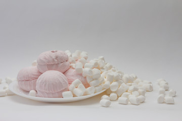 still life of pink and white marshmallow
