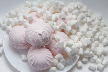 still life of pink and white marshmallow