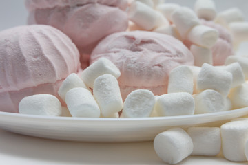 still life of pink and white marshmallow