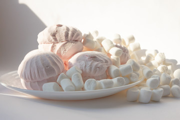 still life of pink and white marshmallow