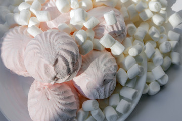 still life of pink and white marshmallow