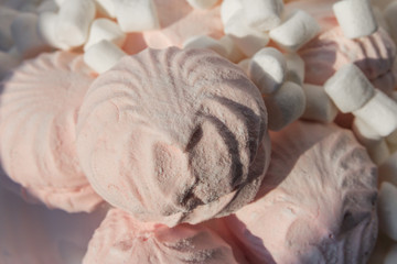 still life of pink and white marshmallow