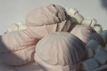 still life of pink and white marshmallow