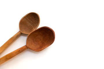 Kitchenware set of wooden spoon and fork on white background.  - Image