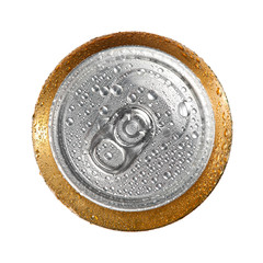 Beer can with drops, top view