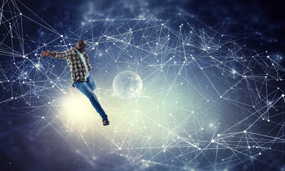 Black man in casual clothes in motion