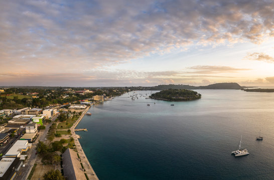 Aerial panorama of Port Vila city and the Iririki island in Vanuatu capital city