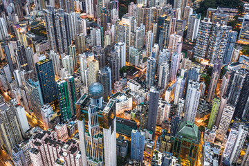 Aerial view of Hong Kong overcrowded city
