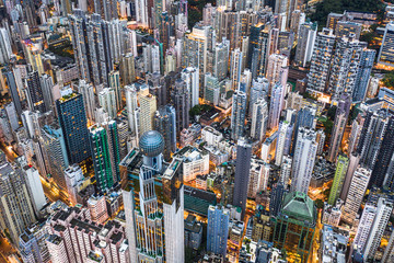 Fototapeta premium Aerial view of Hong Kong overcrowded city