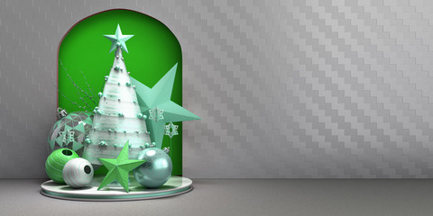 new year Christmas green minimalistic decorative background 3d render