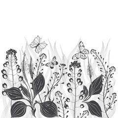 Fototapeta premium Floral vector background with meadow wildherbs and place for text on white. Invitation, greeting card or an element for your design.