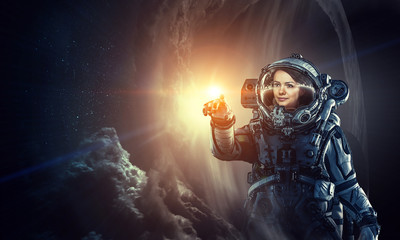 Fototapeta premium Exploring outer space. Mixed media