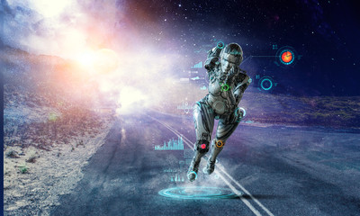 Fototapeta premium Motion caption virtual reality. Mixed media