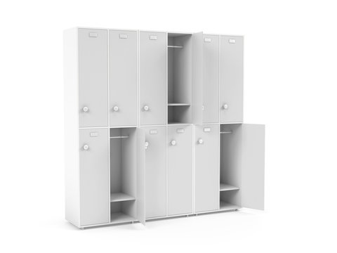 White lockers. Two row section of lockers for schoool or gym