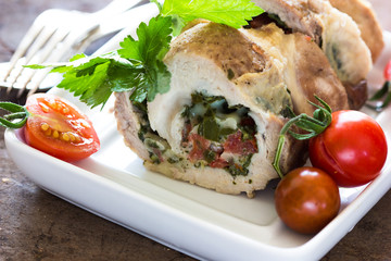 Easter meat roll with spinach and  egg-stuffed meatloaf for Easter dinner