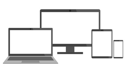 Set of electronic devices - laptop, desktop computer, tablet and smart phone