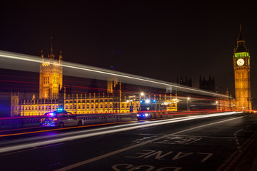 Emergency Vehicles by Big Ben, Westminster Bridge, London at Night © Darren Baker
