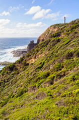 Fototapeta na wymiar Cape Schanck Lighthouse on the southernmost tip of the Mornington Peninsula - Melbourne, Victoria, Australia