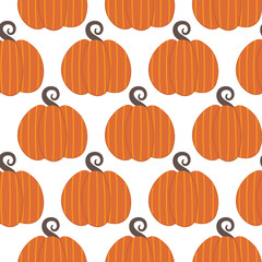 Halloween Thanksgiving Pumpkin Seamless Pattern isolated on white. Cartoon Flat style. Cute Autumn wallpaper, fashion design, t-shirt print, nursery room background. Printable flat line style