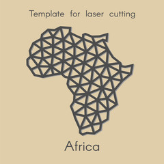 Template Africa for laser cutting. Abstract geometric continent for cut. Stencil for decorative panel of wood, metal, paper. Vector illustration.