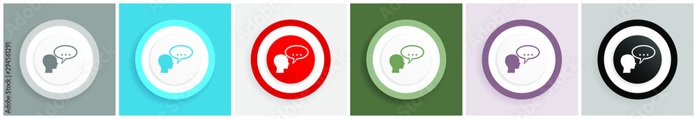 Aufkleber forum icon set, colorful flat design vector illustrations in 6 options for web design and mobile app