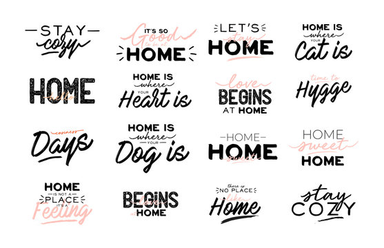 Home Is Where The Heart Motivational Quote Typography Art Vec