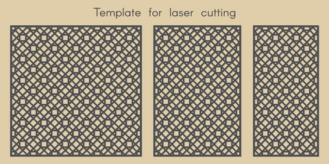 Template for laser cutting. Stencil for panels of wood, metal. Geometric pattern. Abstract background for cut. Vector illustration. Decorative cards. Ratio 1:1, 2:3, 1:2